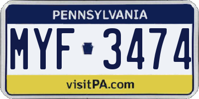 PA license plate MYF3474