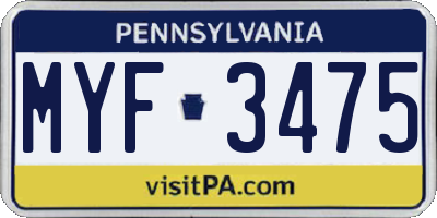 PA license plate MYF3475
