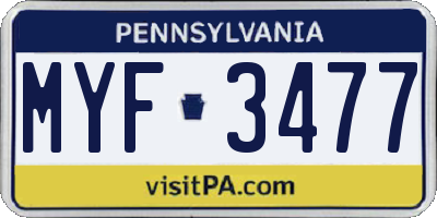 PA license plate MYF3477