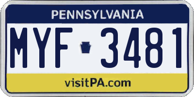 PA license plate MYF3481