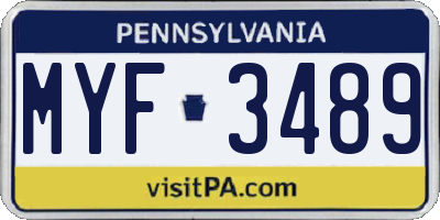 PA license plate MYF3489