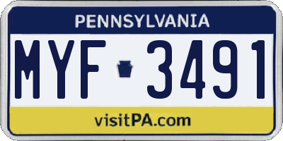 PA license plate MYF3491