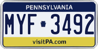 PA license plate MYF3492