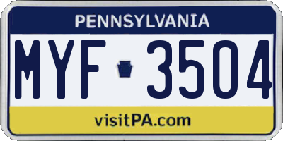 PA license plate MYF3504