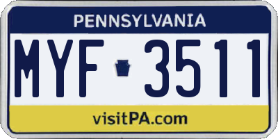 PA license plate MYF3511
