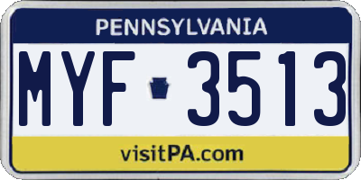 PA license plate MYF3513
