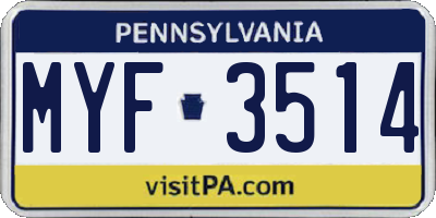 PA license plate MYF3514