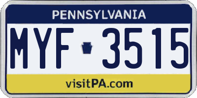 PA license plate MYF3515