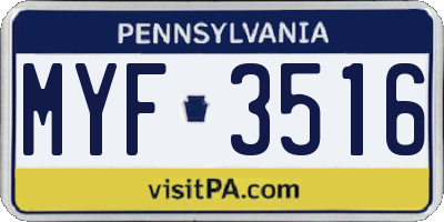 PA license plate MYF3516