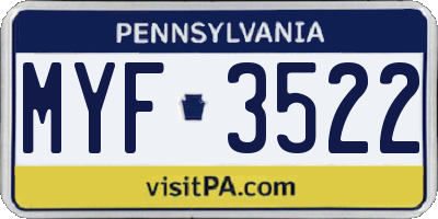 PA license plate MYF3522