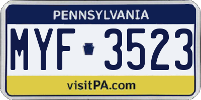 PA license plate MYF3523