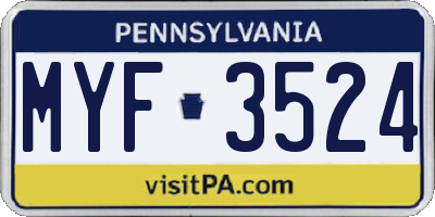 PA license plate MYF3524