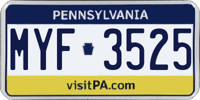 PA license plate MYF3525