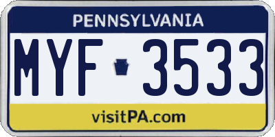 PA license plate MYF3533
