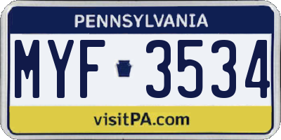 PA license plate MYF3534