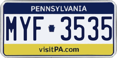 PA license plate MYF3535