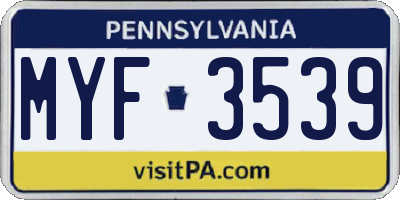 PA license plate MYF3539