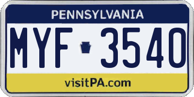 PA license plate MYF3540