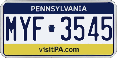 PA license plate MYF3545