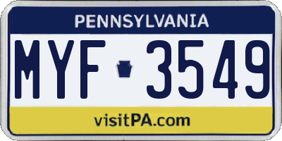 PA license plate MYF3549