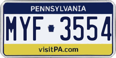 PA license plate MYF3554