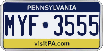 PA license plate MYF3555
