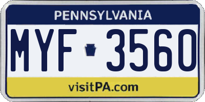 PA license plate MYF3560