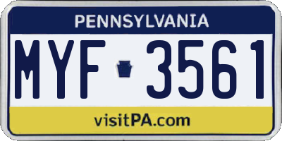 PA license plate MYF3561