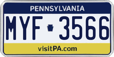 PA license plate MYF3566