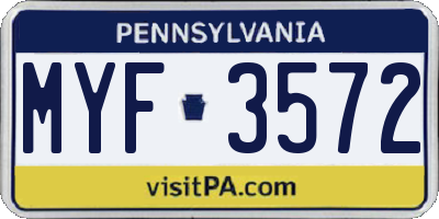 PA license plate MYF3572