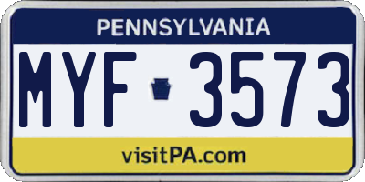 PA license plate MYF3573