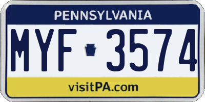 PA license plate MYF3574