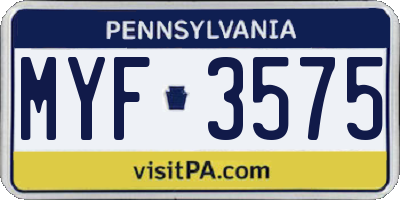 PA license plate MYF3575