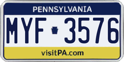 PA license plate MYF3576