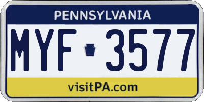 PA license plate MYF3577