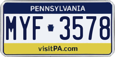 PA license plate MYF3578