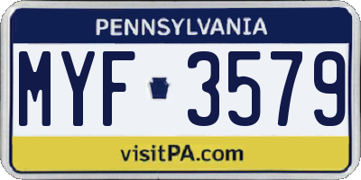 PA license plate MYF3579