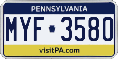 PA license plate MYF3580