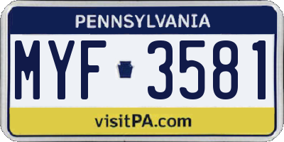 PA license plate MYF3581