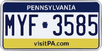 PA license plate MYF3585