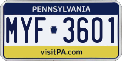 PA license plate MYF3601