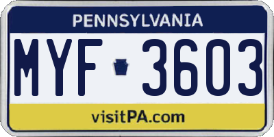 PA license plate MYF3603