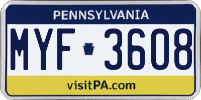 PA license plate MYF3608