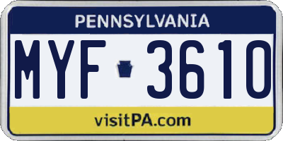 PA license plate MYF3610