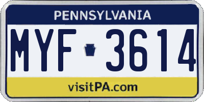 PA license plate MYF3614