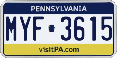 PA license plate MYF3615