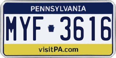 PA license plate MYF3616