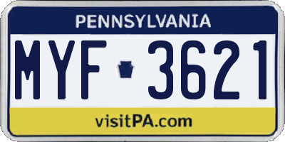 PA license plate MYF3621