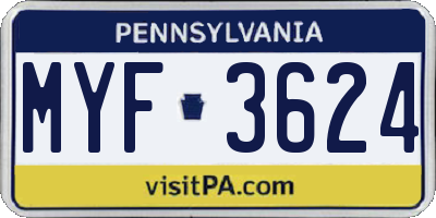PA license plate MYF3624