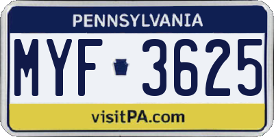 PA license plate MYF3625